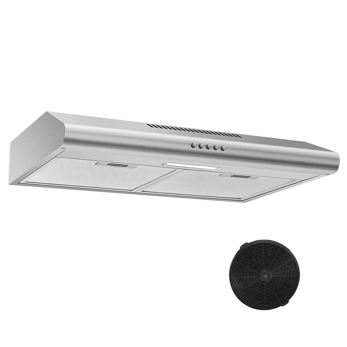 24 inch Under Cabinet Range Hood Stainless Steel 280 CFM Kitchen Top Vent Cooking Hood Fan w/ LED light Carbon Filter