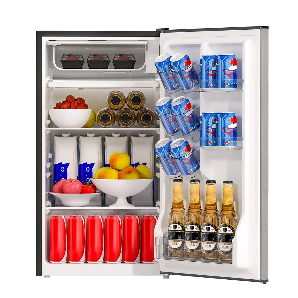 Frestec 3.2 Cu ft One Door Mini Fridge, Estar, Stainless Steel Look, New