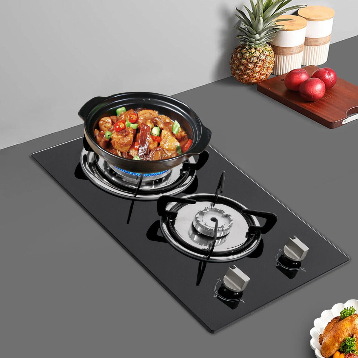 2 Burner Modern Gas Cooktop Gas Stove Top with 2 Burner Black 20.47*12.6 in