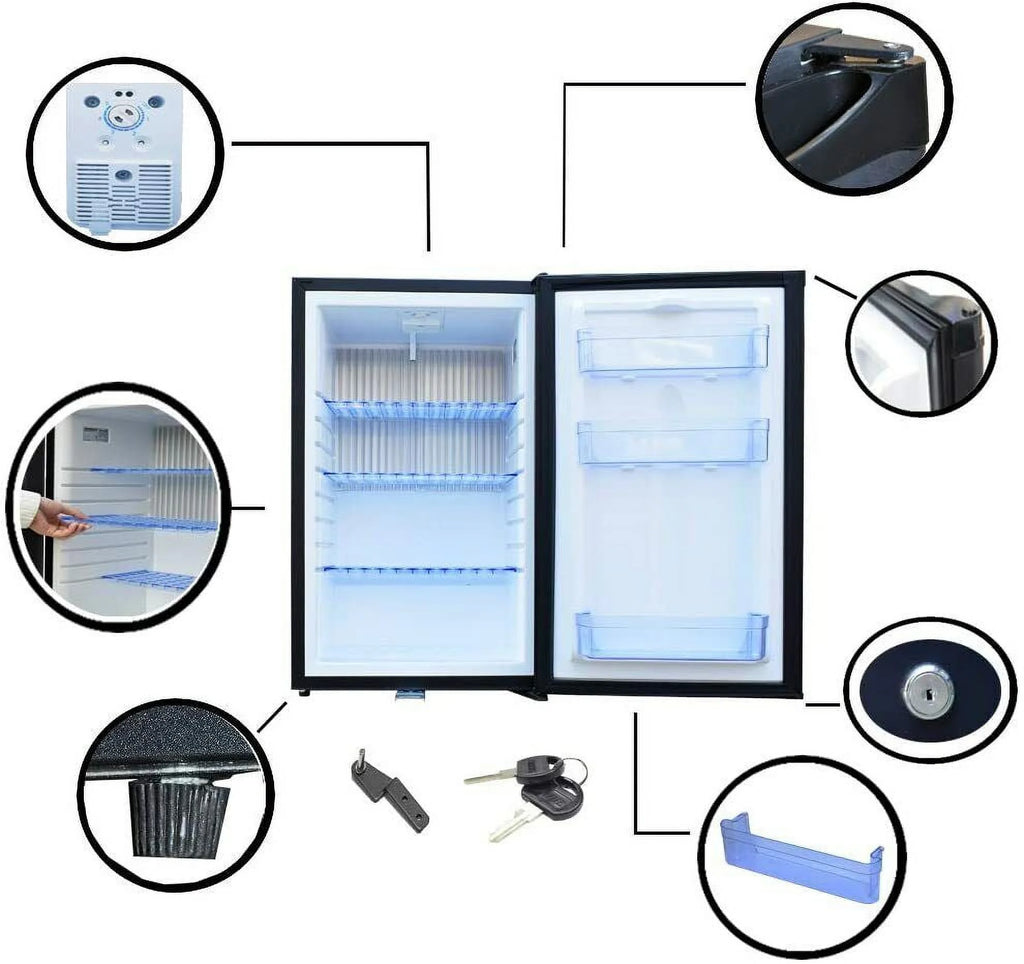 Smad 2.1 Cu ft Compact Refrigerator 110V/12V RV Truck Caravan Car Fridge Quiet Reversible Door Lock
