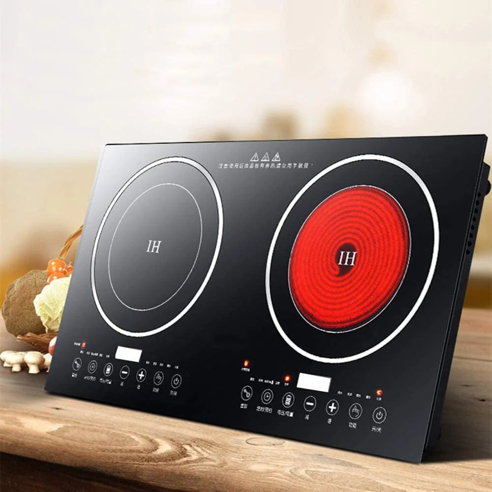FETCOI, Portable Double Induction Cooktop Portable Electric  Cooker Cooktop Countertop Digital Electric Countertop