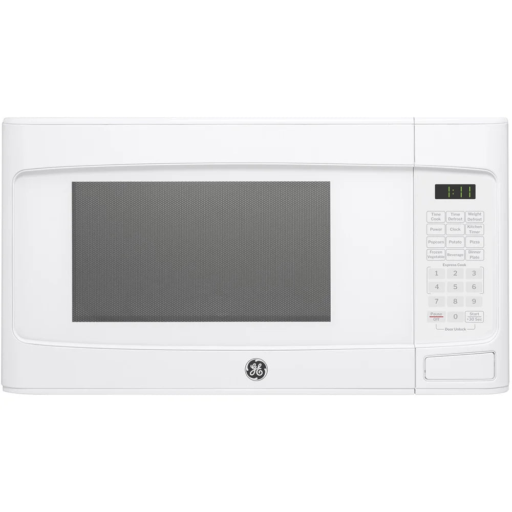 GE GCST11N1WSS 1.1 cu. ft. Countertop Microwave Oven 950 Watts Stainless Steel Bundle with 2 YR CPS Enhanced Protection Pack and Deco Chef Pair of Red Heat Resistant Oven Mitt