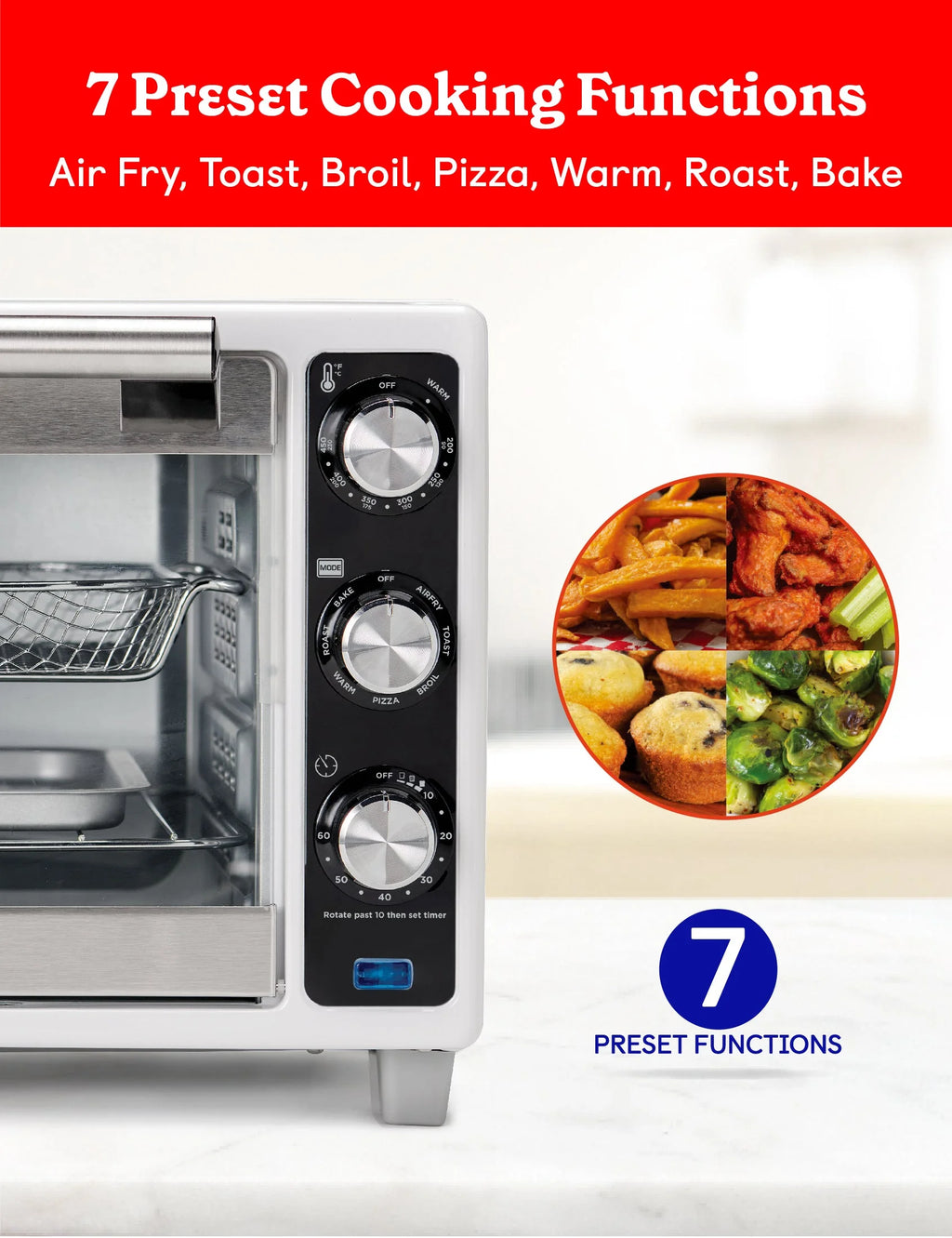 Betty Crocker Air Fryer Convection Toaster Oven, Multifunction 6-Slice Toaster and Air Fryer Oven, 0.8 Cu. Ft. 6 Slice Capacity AirFryer Toaster Oven Combo, 7 Function Convection Oven, Silver
