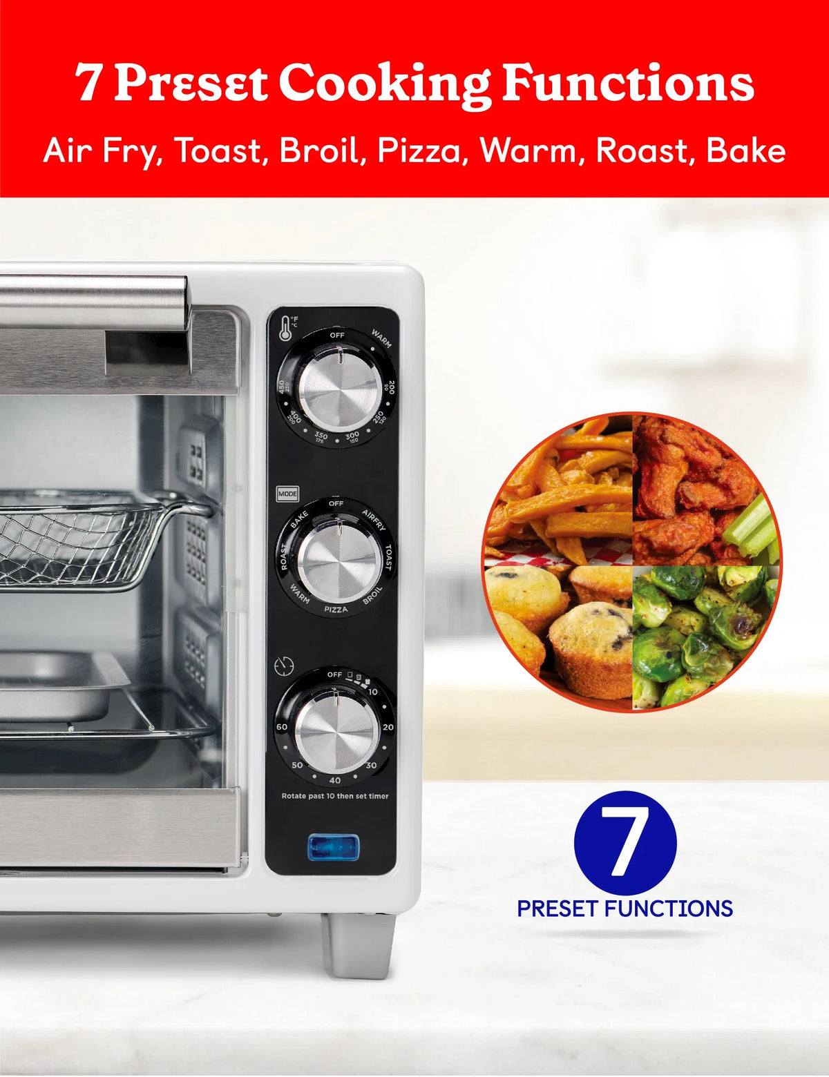 Betty Crocker Air Fryer Convection Toaster Oven, Multifunction 6-Slice Toaster and Air Fryer Oven, 0.8 Cu. Ft. 6 Slice Capacity AirFryer Toaster Oven Combo, 7 Function Convection Oven, Silver