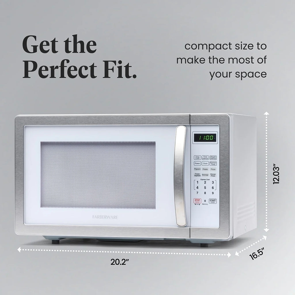 Farberware Stainless Steel Countertop Microwave Oven with Child Lock, 1.1 Cu Ft Black Stainless