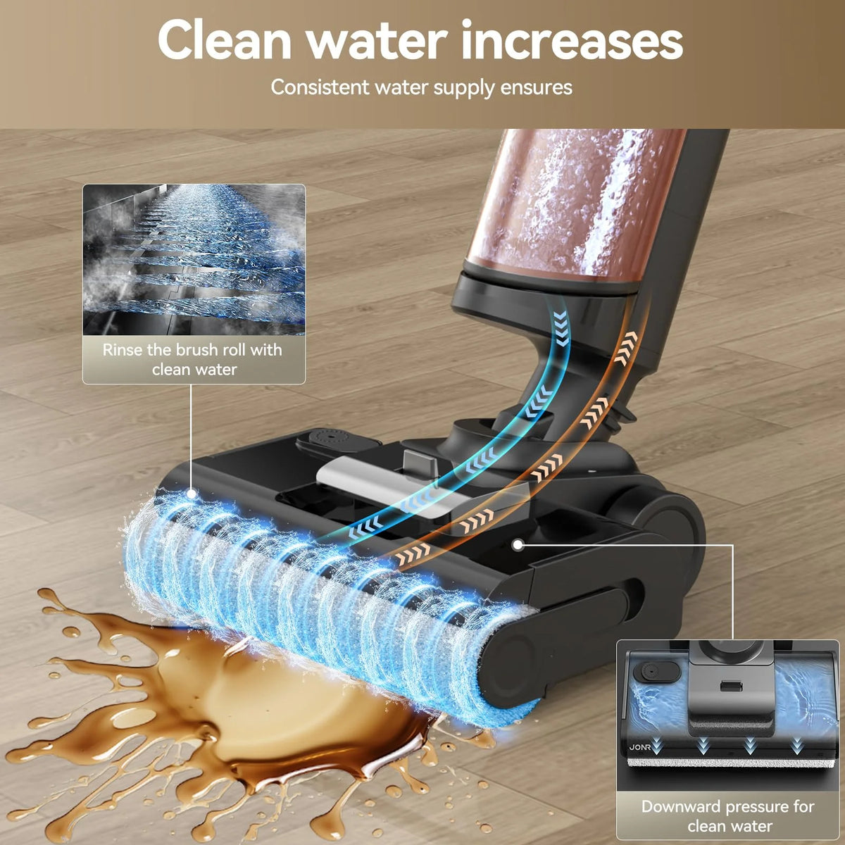 JONR ED12 Pro Max Wet Dry Vacuum Cleaner, 167��F Flashdry Self-Cleaning and 800ml Large Capacity Dirty Water Tank Smart Floor Cleaner