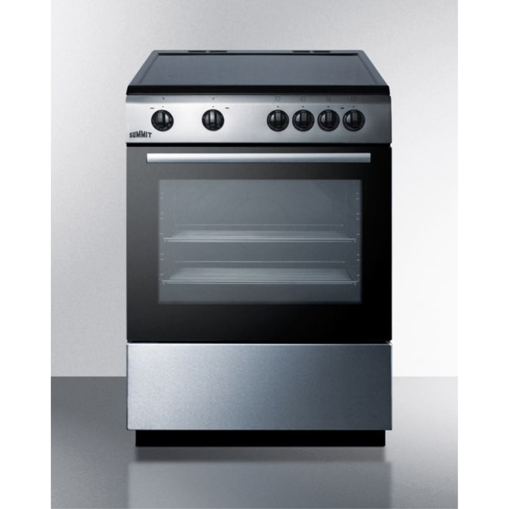 24" wide smooth top electric range in slide-in style and white finish, with storage drawer and large oven window in black glass