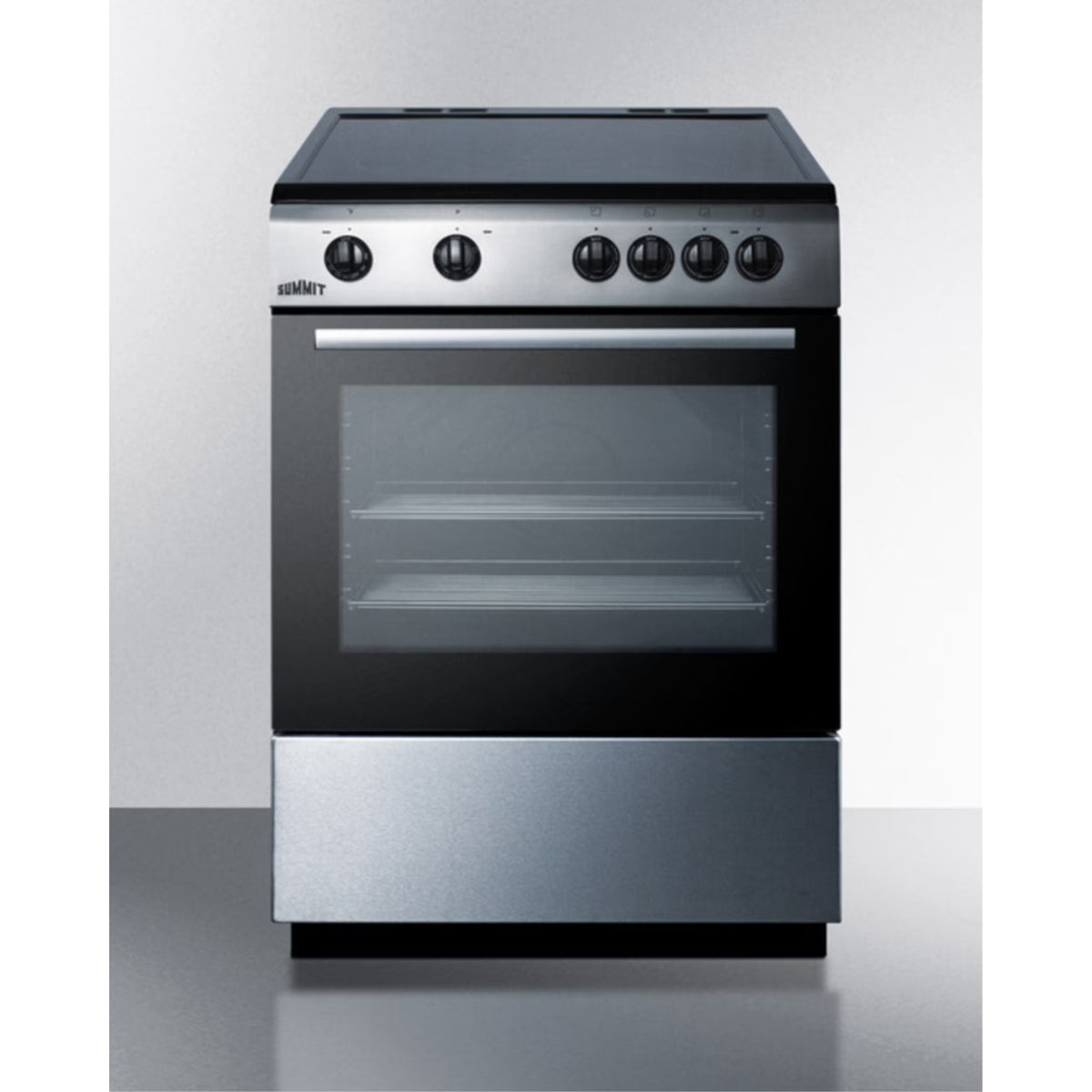 24" wide smooth top electric range in slide-in style and white finish, with storage drawer and large oven window in black glass
