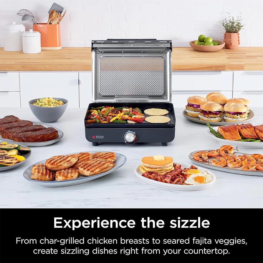 Restored Ninja GR100 Sizzle Smokeless Indoor GrillBundle with 2 Year Enhanced Protection Pack (Refurbished)