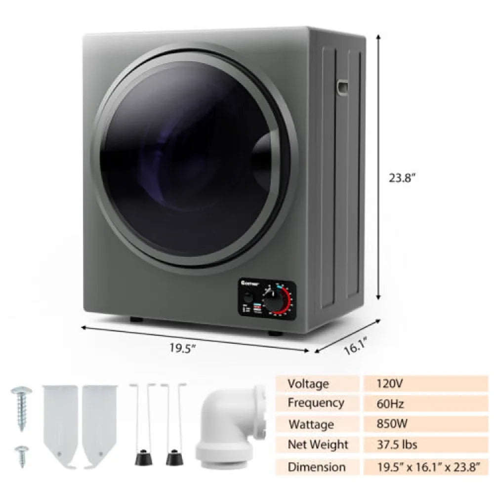 GVN Dryer, Drying Machines,1.5 Cu .ft Clothes Dryer with with Stainless Steel Wall Mount-Gray