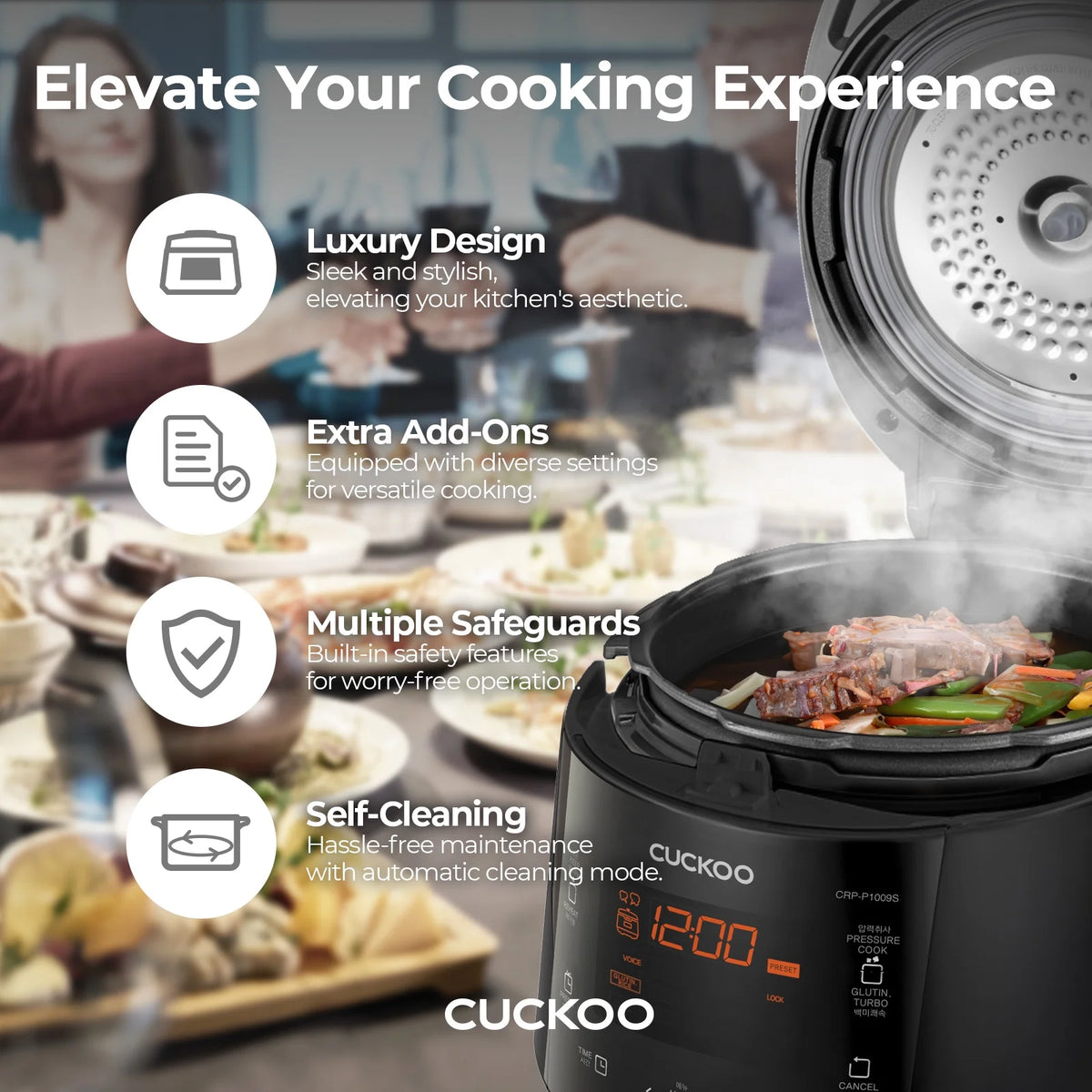 CUCKOO CRP-P1009SB 10-Cup (Uncooked) Heating Pressure Rice Cooker & Warmer with Nonstick Inner Pot
