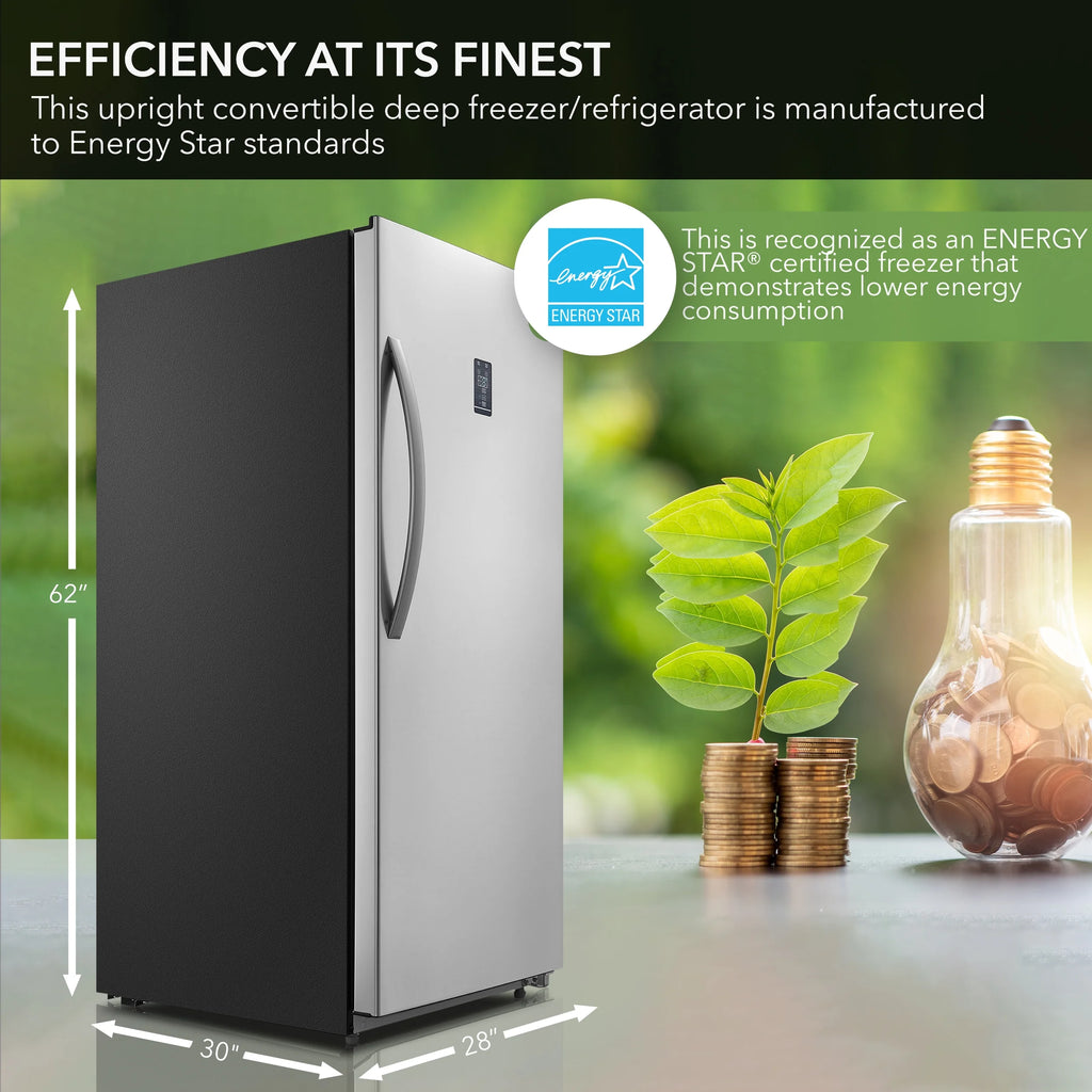 Whynter UDF-139SS 13.8 cu.ft. Energy Star Digital Upright Convertible Deep Freezer/Refrigerator - Stainless Steel