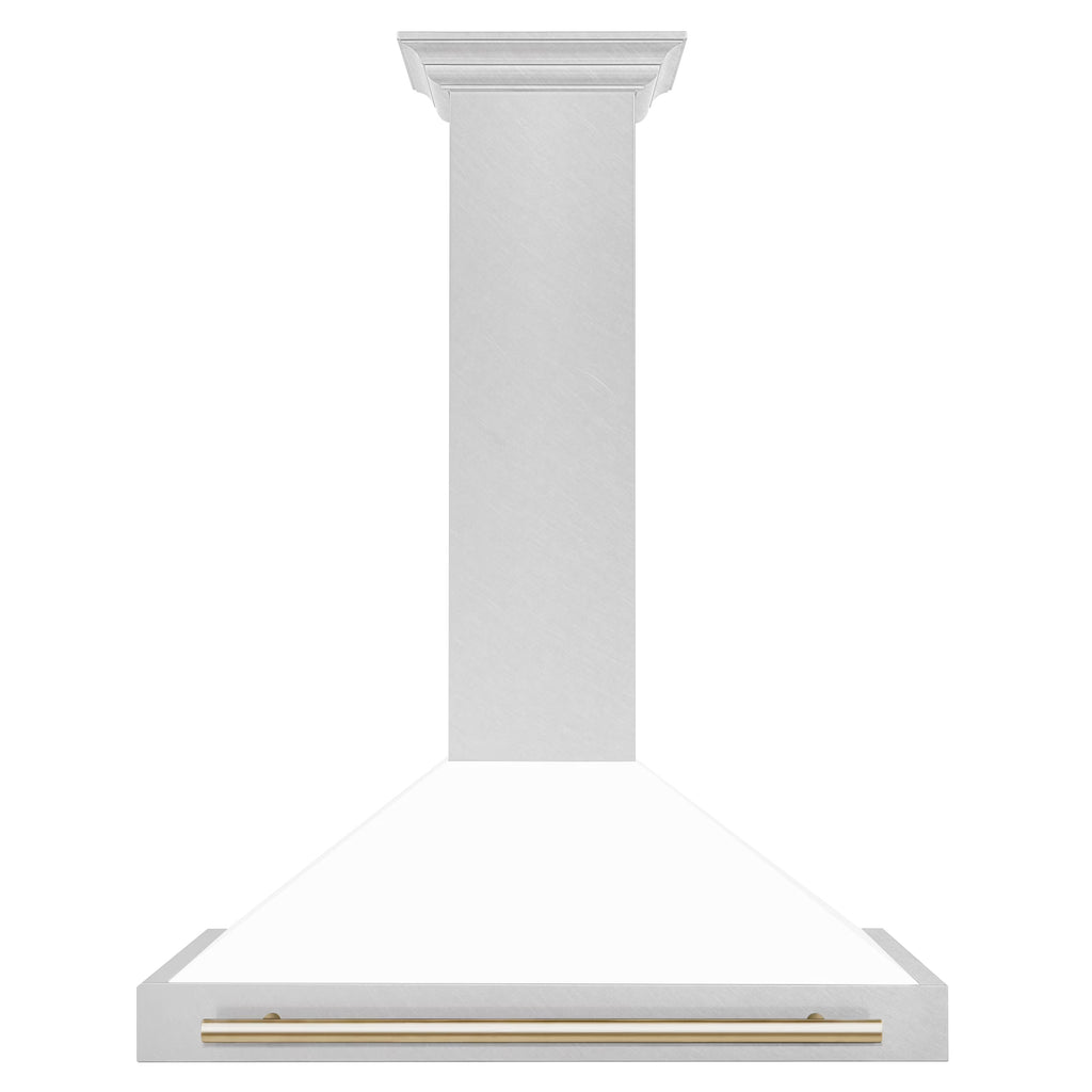 ZLINE 36" Autograph Edition DuraSnow Stainless Steel Range Hood with White Matte Shell and Gold Handle