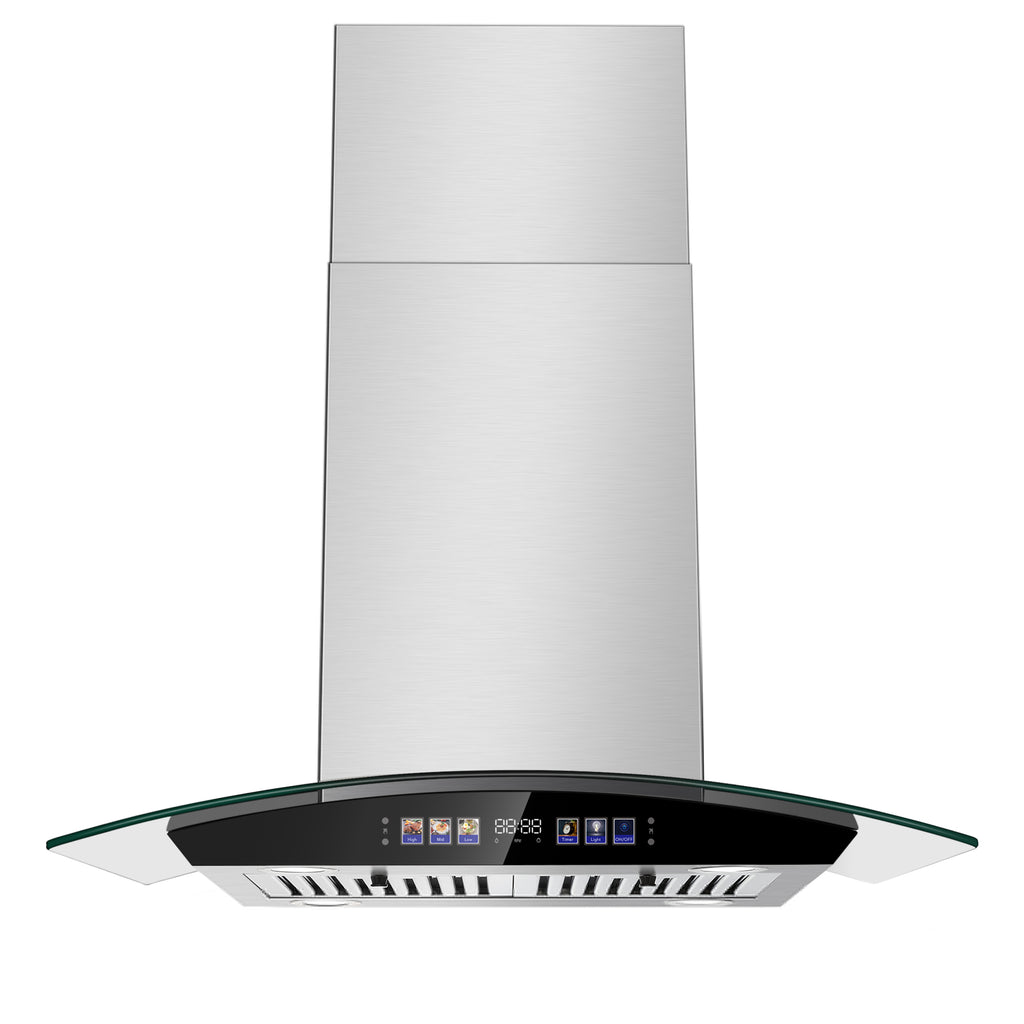 30 inch Stainless Steel Island Mount Range Hood 700 CFM, 120V Exhaust Fan, 3-Speed 65dB, Gesture Control & LED Lights?