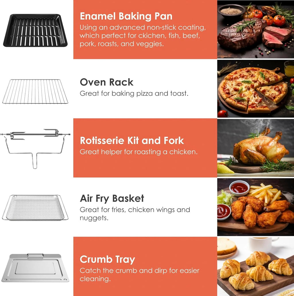 Kitchen in the box 32 QT Air Fryer Oven, 18-in-1 Convection Oven Countertop with Baking, Dehydrate and Rotisserie, 6 Accessories, 1800W, Black