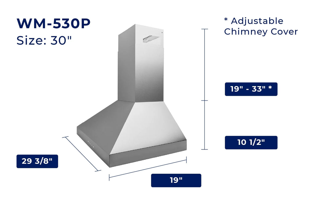 Hauslane WM-530  30-inch Wall Mount Range Hood, Matte White, Strong Suction, Stainless Steel Baffle Filters, LED Lamps