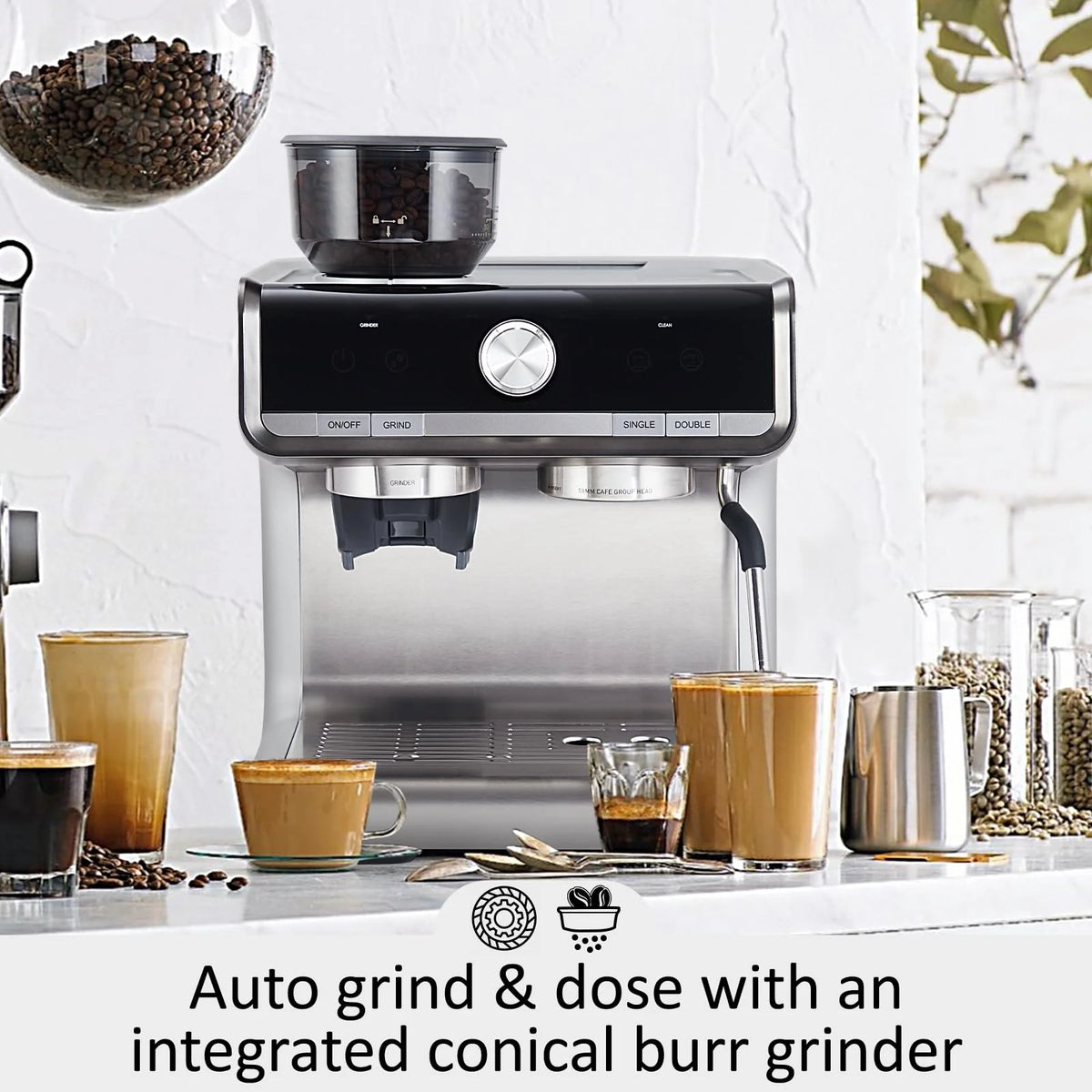 2024 New Espresso Machine with Grinder 20 Bar Pump, 2.8L Removable Water Tank Semi Automatic Coffee Maker with Grinder, Milk frother, Ideal for Small Families and Offices