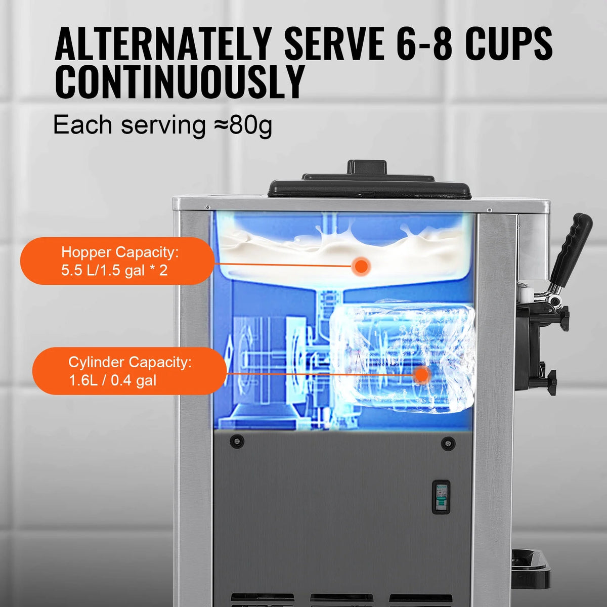 KFFKFF 3-Flavor Commercial Ice Cream Machine 21-31 L/H Soft Serve Ice Cream Maker 2 5.5L*2 Cylinder LED Panel and Auto Clean
