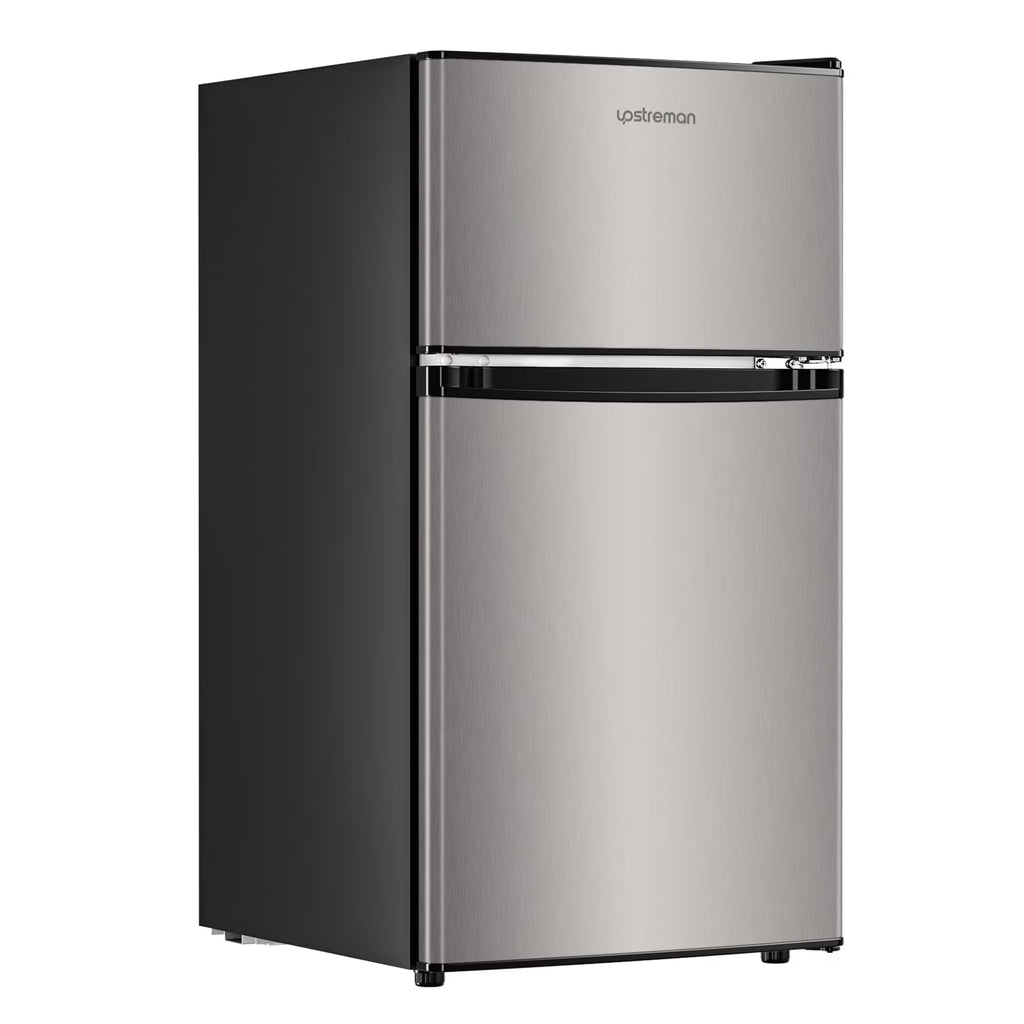 Upstreman 3.2 Cu.Ft Mini Fridge with Top Freezer, 2 Door Small Compact Refrigerator, Energy Saving, Adjustable Thermostat, Adjustable Legs, for Apartment Office Dorm Bedroom Garage RV, BD321 Black