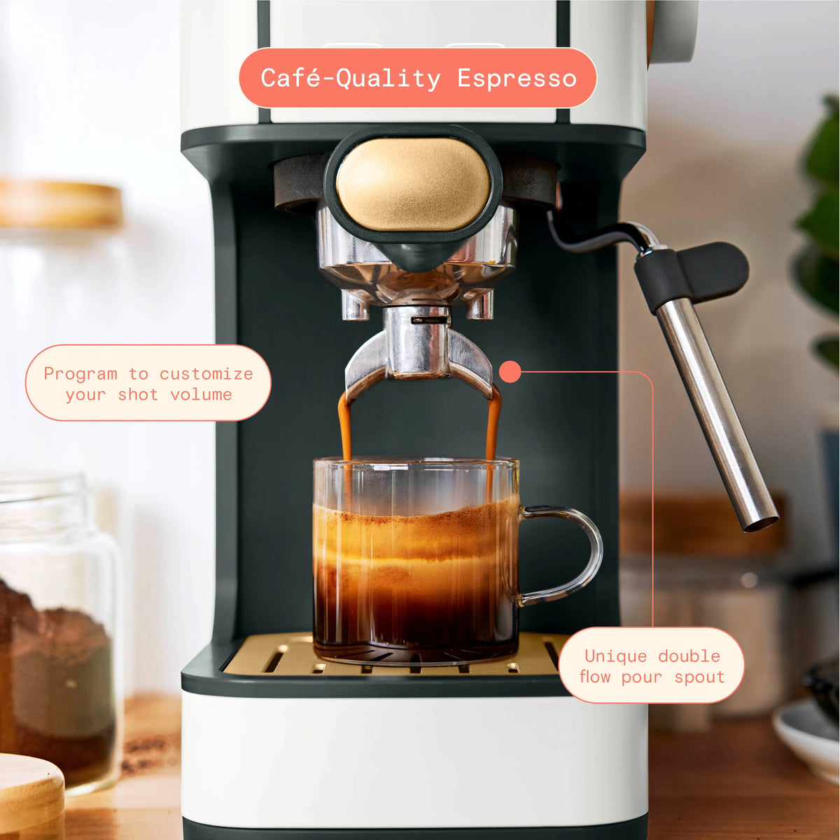 Beautiful Slim Espresso Machine with 20-Bar Pressure, Black Sesame by Drew Barrymore