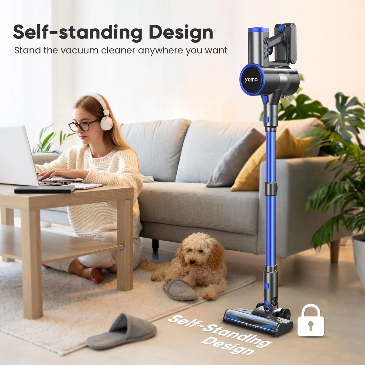 YOMA Cordless Vacuum Cleaner, 6-in-1 Rechargeable Stick Vacuum, 60mins Max Runtime, Lightweight 2200mAh Battery Powerful Vacuum Cleaner for Home Hard Floor Pet Hair-N12
