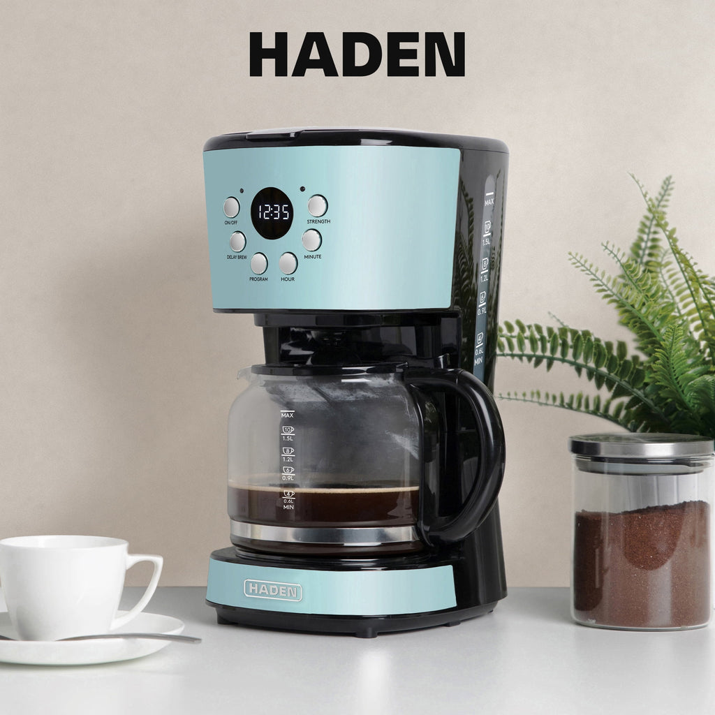 Haden 12 Cup Coffee Maker with 2 Slice Stainless Steel Bread Toaster, White