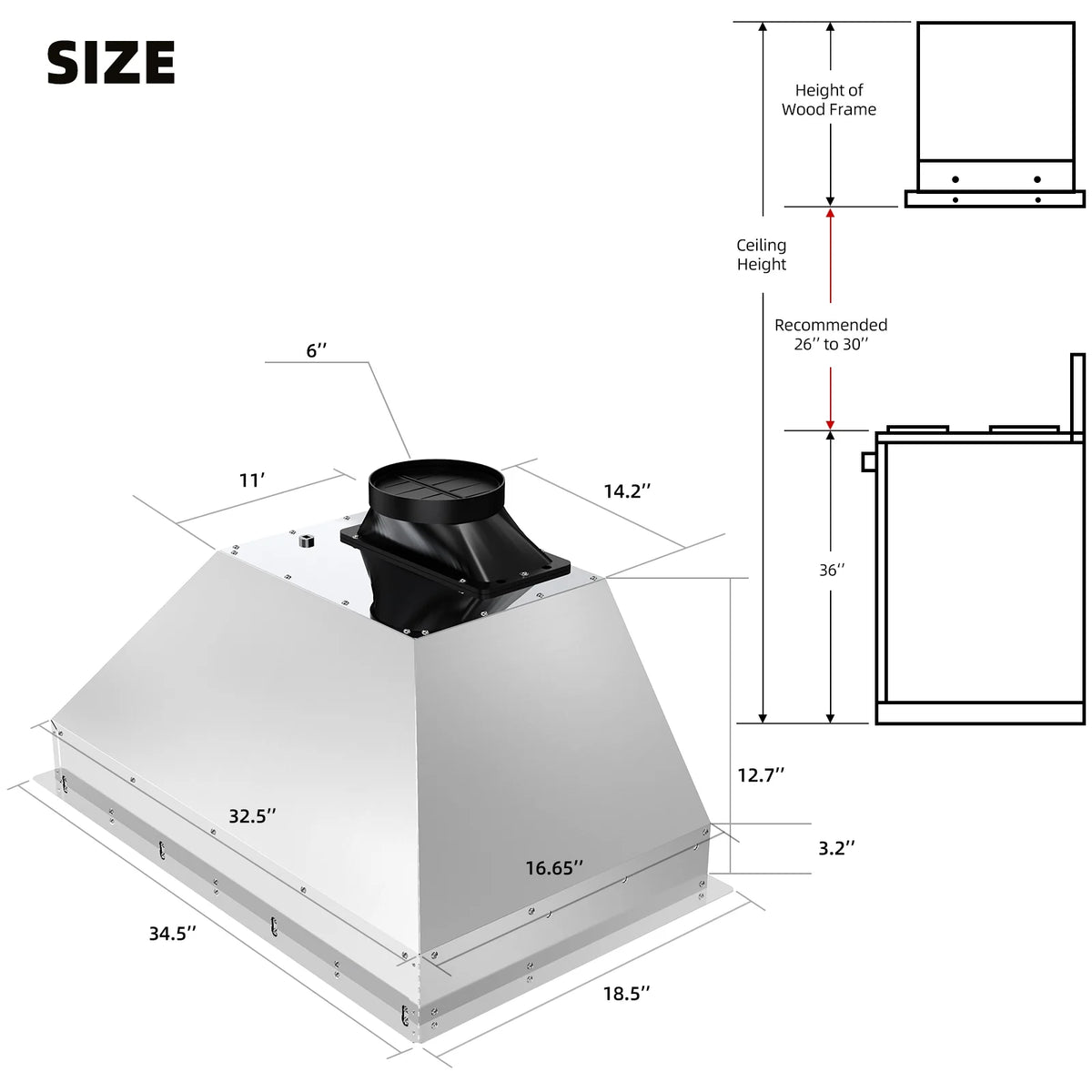 Brano 36-Inch Built-in Range Hood Insert , Voice/Gesture/Touch Control, 900 CFM, 4-Speed, Ducted/Ductless, Adjustable Lights