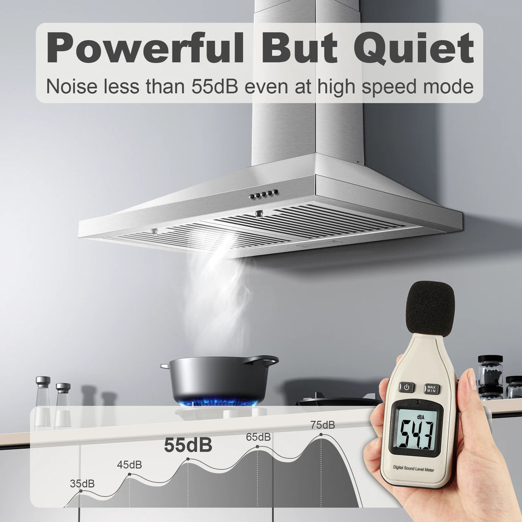 Range Hood 30 inch 450 CFM Wall Mount Range Hood with Baffle Filters 3 Speed Fan Vent Hood