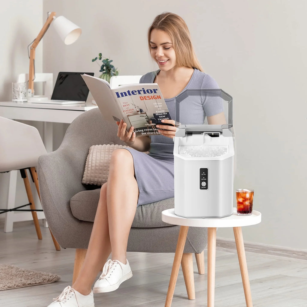 LHRIVER Countertop Nugget Ice Maker, 35Lbs/24H, Soft Chewable Ice, Ice Scoop, Self-Cleaning, White