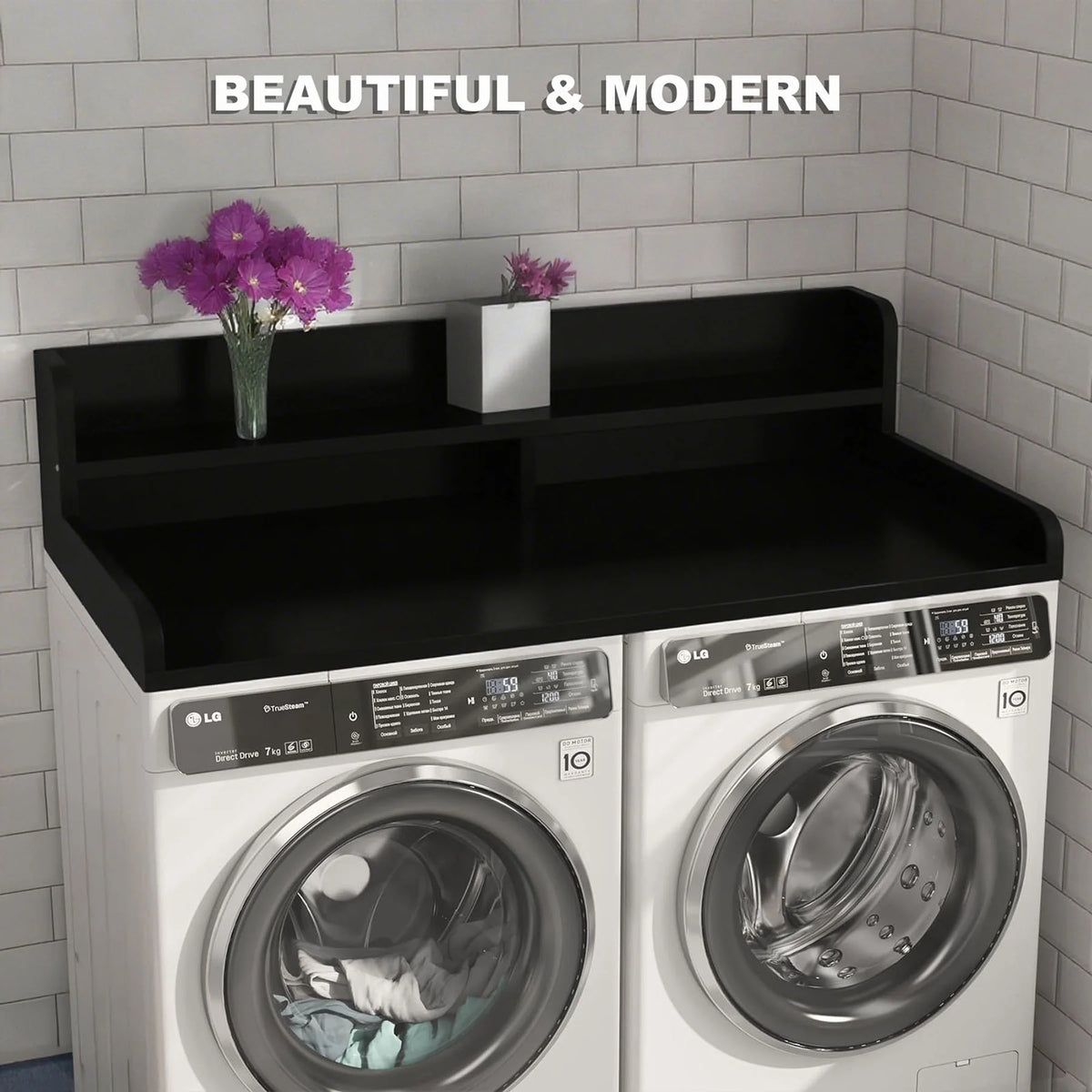 S-HOME Large Space 2-Tier Washer and Dryer Countertop with 2.75 Inch H Guard, 54 Inch W x 27.5 Inch D Topper for Laundry Room