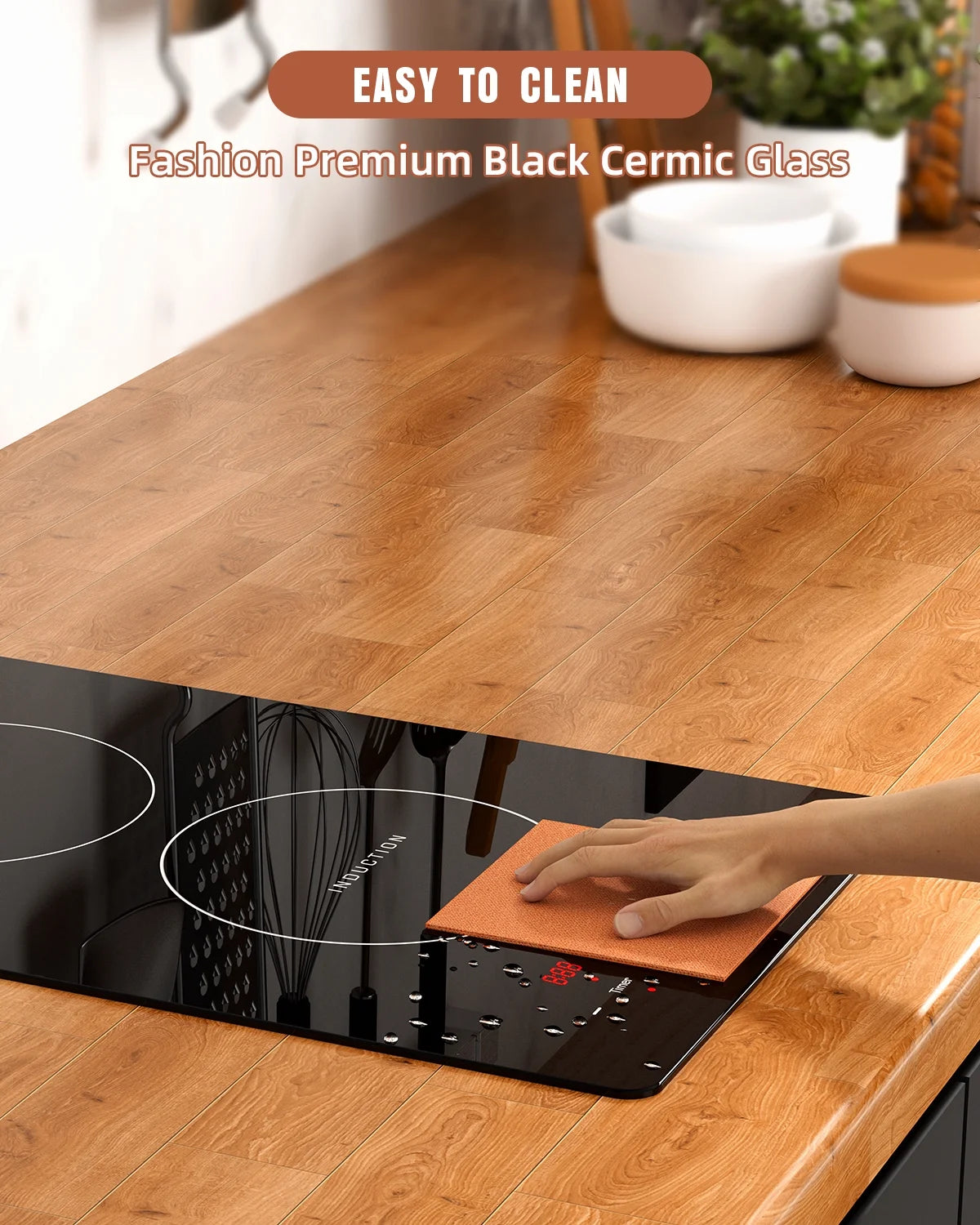 Empava Electric Stove Induction Cooktop Vertical with 2 Burners Vitro Ceramic Smooth Surface Glass