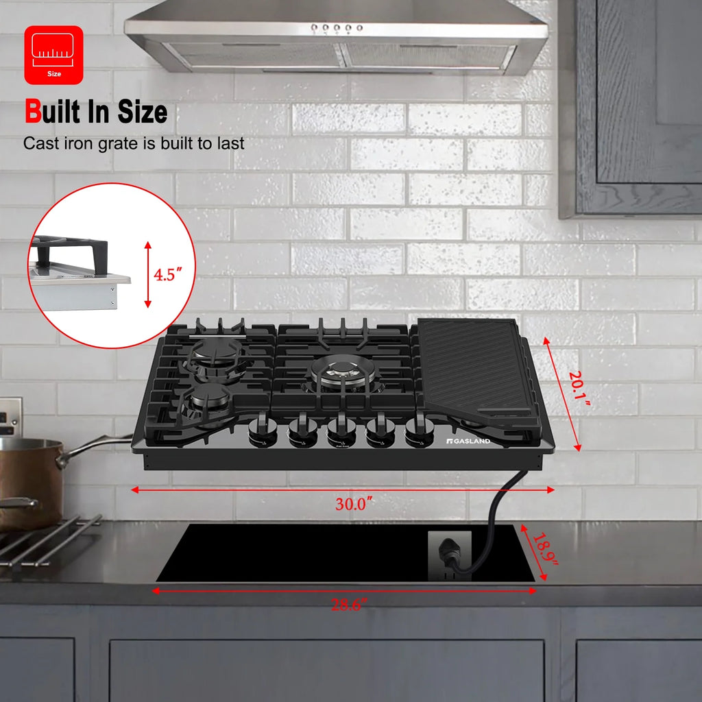 Gasland Chef  30" 5 Burners 30" Gas Cooktop, Stovetop, NG/LPG,Stainless Steel, Auto Ignition