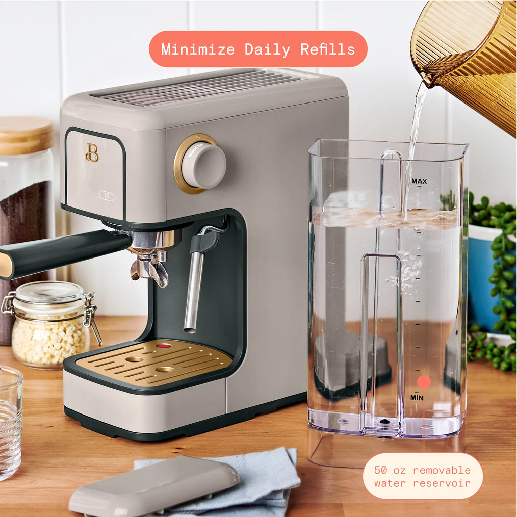 Beautiful Slim Espresso Machine with 20-Bar Pressure, Black Sesame by Drew Barrymore