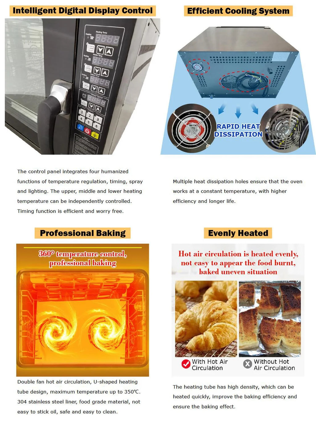 60L Commercial Countertop Convection Spray Oven 4 Racks Hot Air Circulation Electric Oven 220V