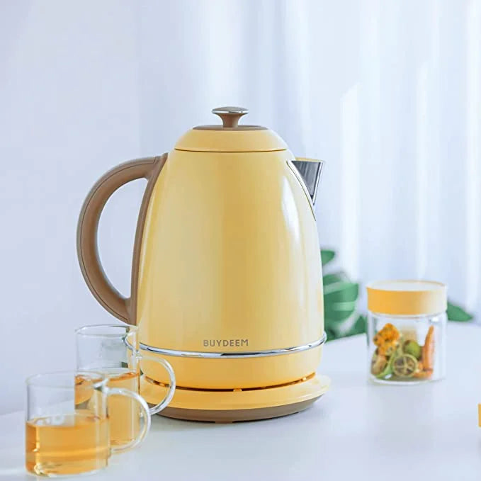 BUYDEEM K640 Stainless Steel Electric Tea Kettle with Auto Shut-off 1.7 L, 1440W (Mellow Yellow)