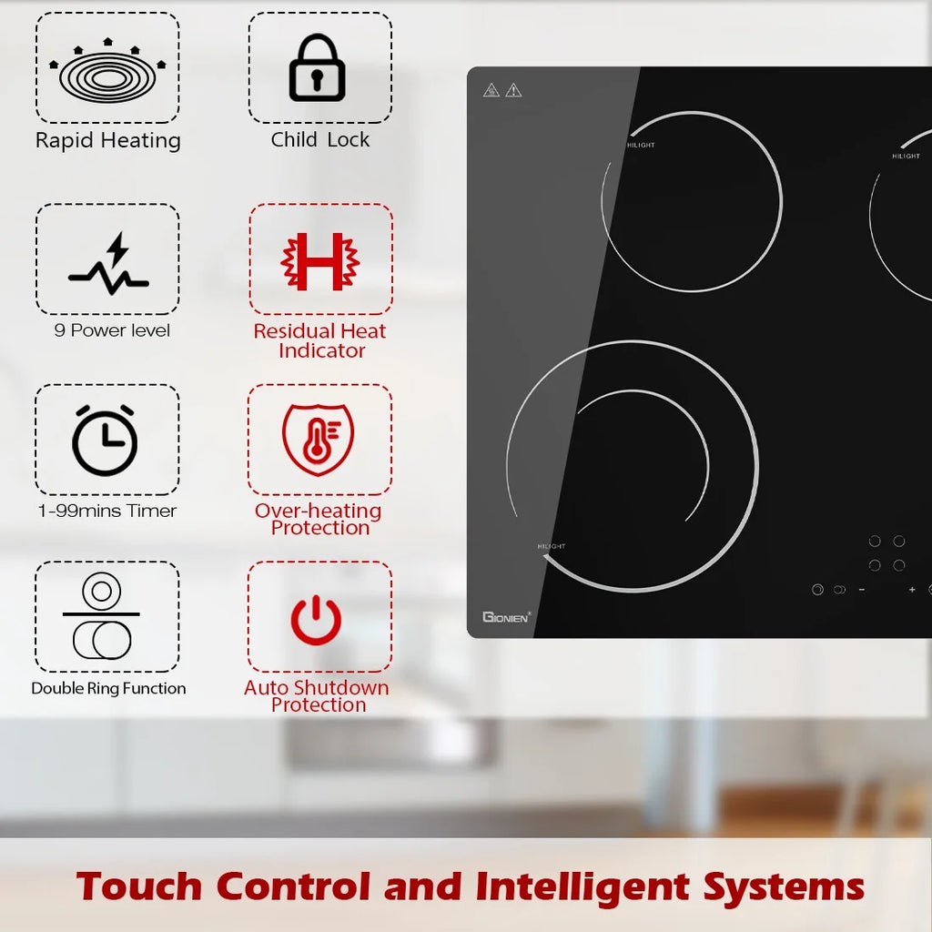 GIONIEN Electric Cooktop 30 Inch Ceramic Cooktop 4 Burners, 220V~240V Flexi Zone