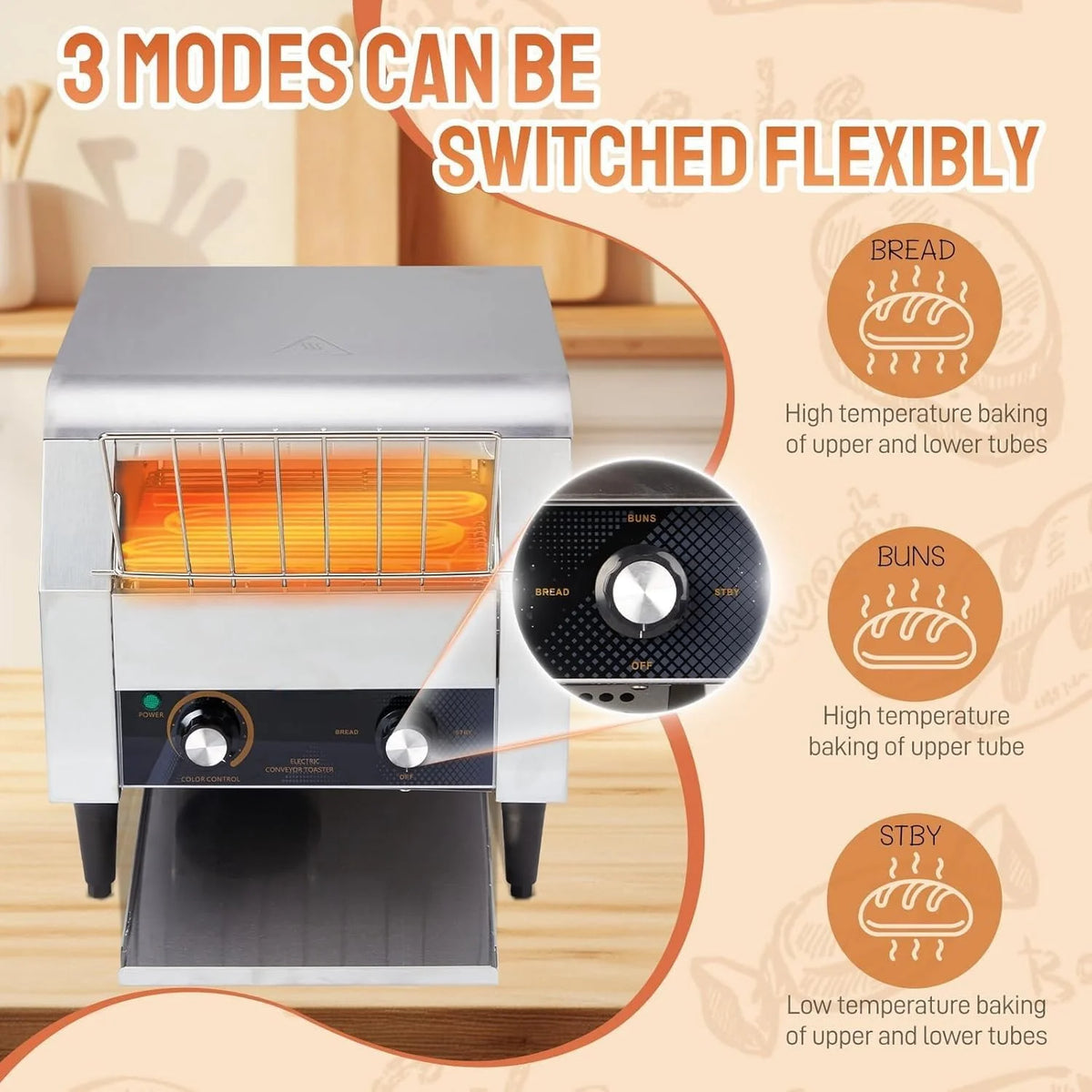 Ktaxon Commercial Conveyor Toaster, 150 Slices/Hour, 1300W, Front/Rear Outlet, Silver