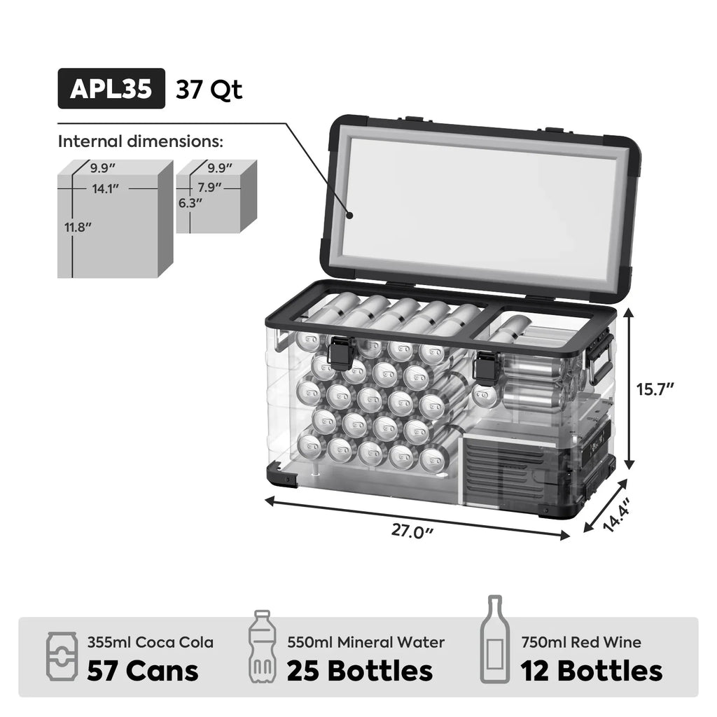 APL35 Aluminum Dual Zone 37QT Portable Cooler Black