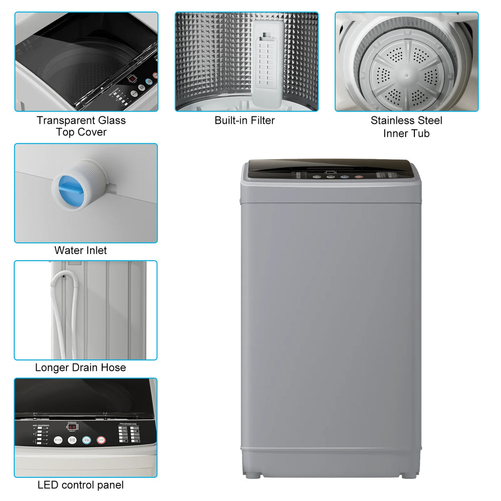 TABU 19lbs Portable Washing Machine,2.5 Cu.ft Full Automatic Washing Machine,Top Load,White