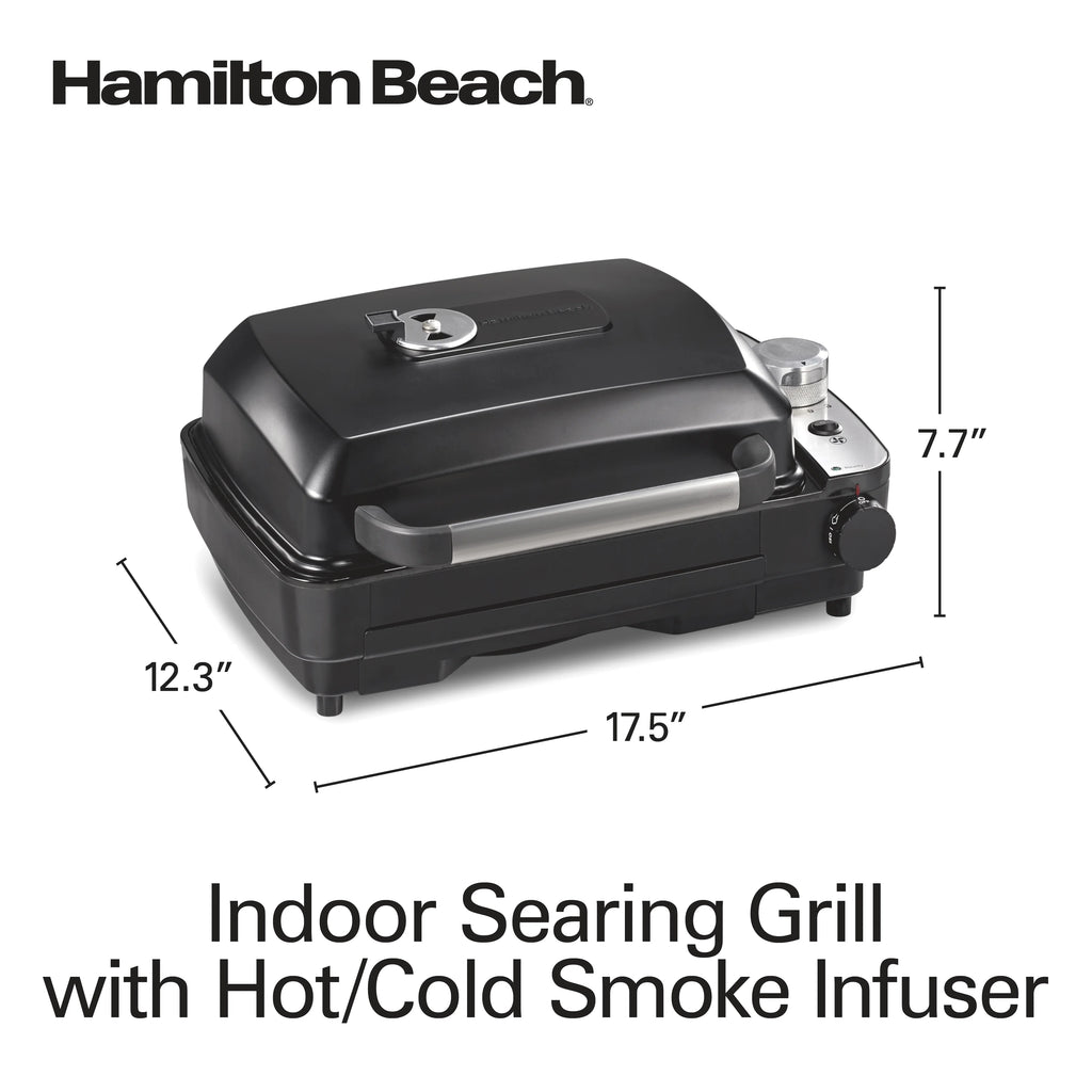 Hamilton Beach Electric Indoor Grill with Hot and Cold Smoke Infuser and Smoking Rack, Black