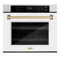 ZLINE 30 in. Autograph Edition Professional Convection Single Wall Oven with Air Fry and Self Clean in DuraSnow Stainless Steel with White Matte Door and Champagne Bronze Handle (WASSZ-WM-30-CB)