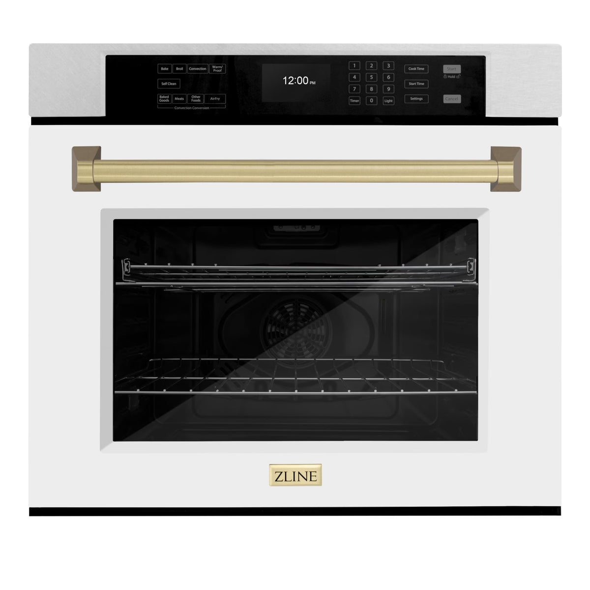 ZLINE 30 in. Autograph Edition Professional Convection Single Wall Oven with Air Fry and Self Clean in DuraSnow Stainless Steel with White Matte Door and Champagne Bronze Handle (WASSZ-WM-30-CB)