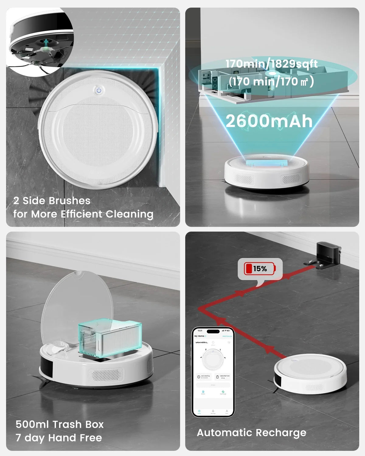 Lefant Robot Vacuum Cleaner with 4500Pa Suction, PSD Obstacle Avoidance, APP/Remote/Voice Control,Ideal for Pet hair, M310