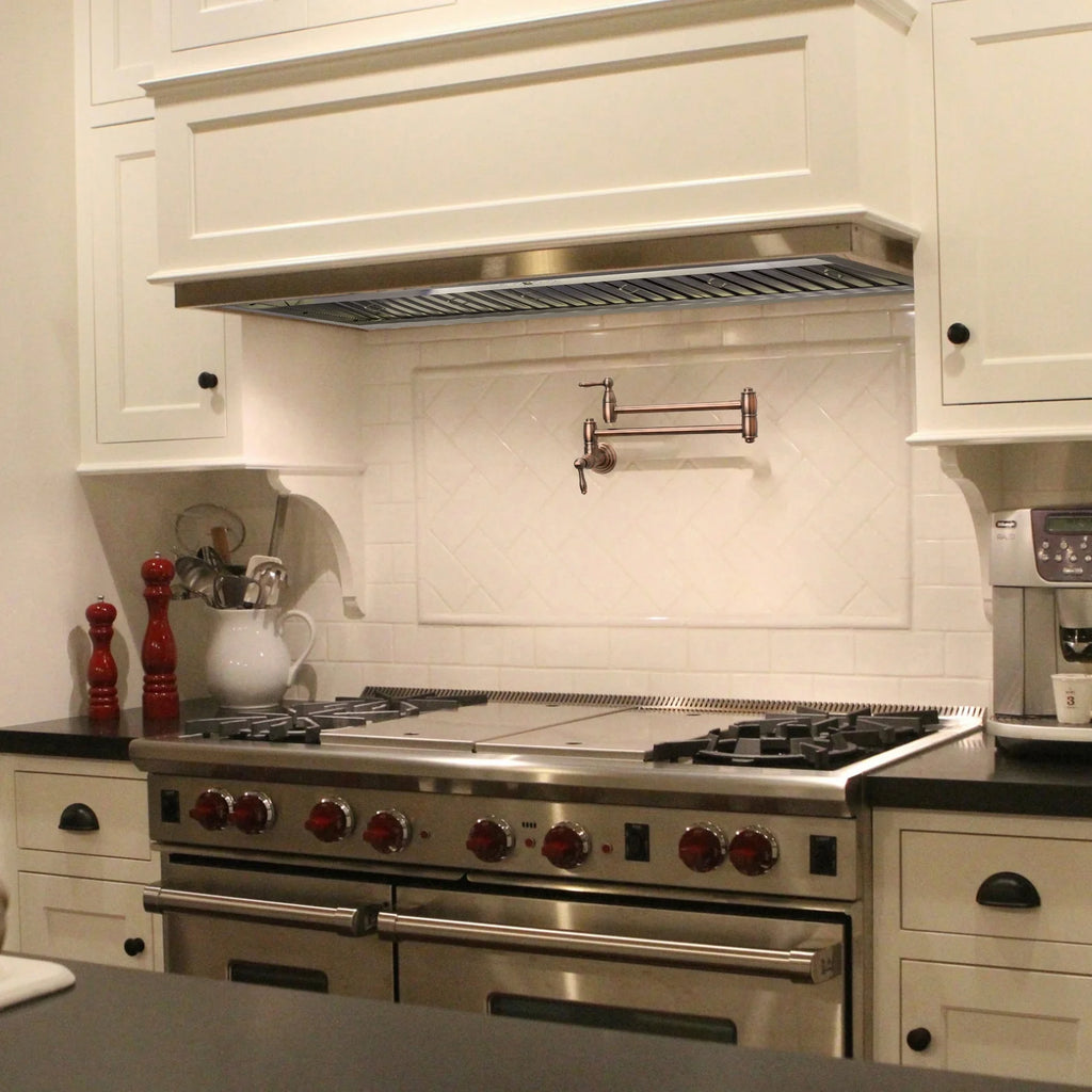 Akicon 48 Inch Range Hood Insert, Stainless Steel 8" Ducted Insert/Built-in Kitchen Vent Hood with 1200 CFM Suction, Dimmable LED Lights and Dishwasher Safe Filters, 4 Speed-Cool White