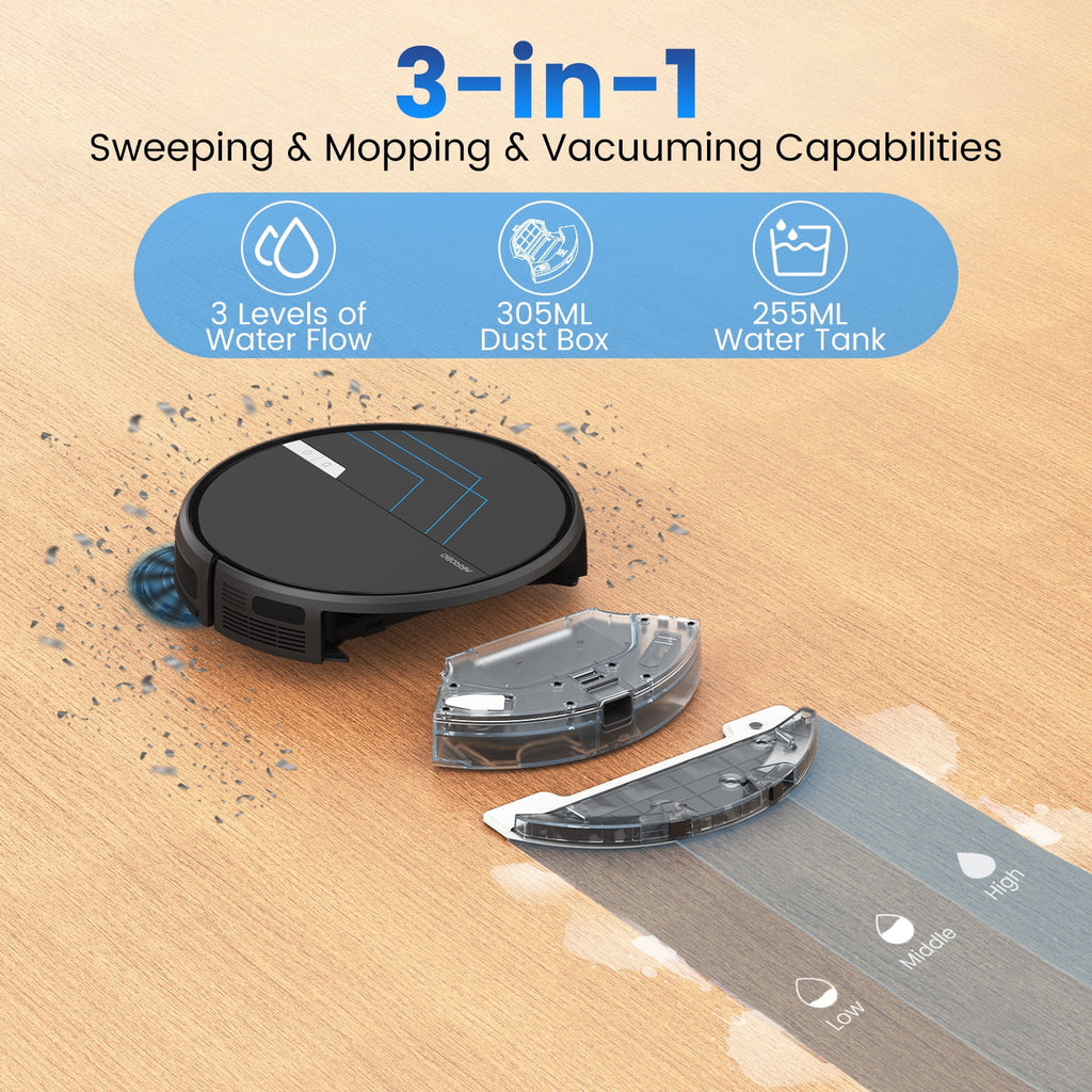 AIRROBO P30  3 in 1 Robot Vacuum and Mop Cleaner with App Control,2 in 1 Tank for Pet Hair,Home Mapping