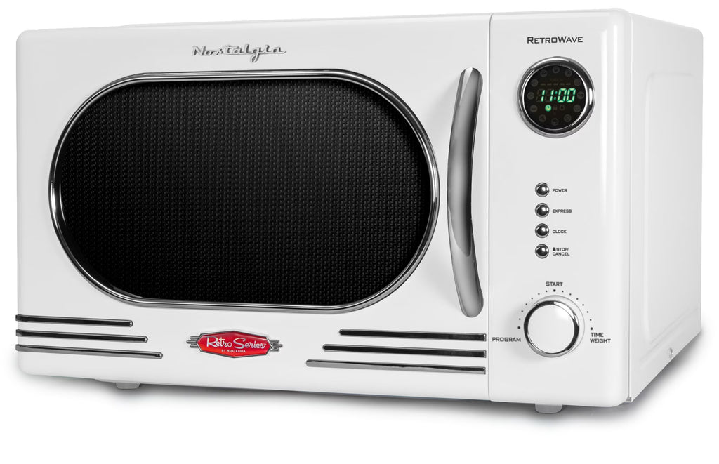 Nostalgia Retro Countertop Microwave Oven - Large 1000-Watt - 1.1 cu ft - 12 Pre-Programmed Cooking Settings - Digital Clock - Kitchen Appliances - Black