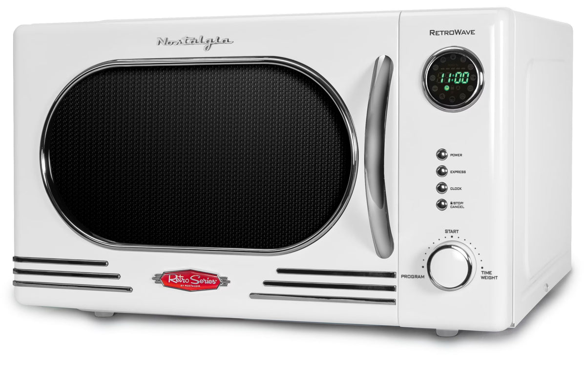 Nostalgia Retro Countertop Microwave Oven - Large 1000-Watt - 1.1 cu ft - 12 Pre-Programmed Cooking Settings - Digital Clock - Kitchen Appliances - Black