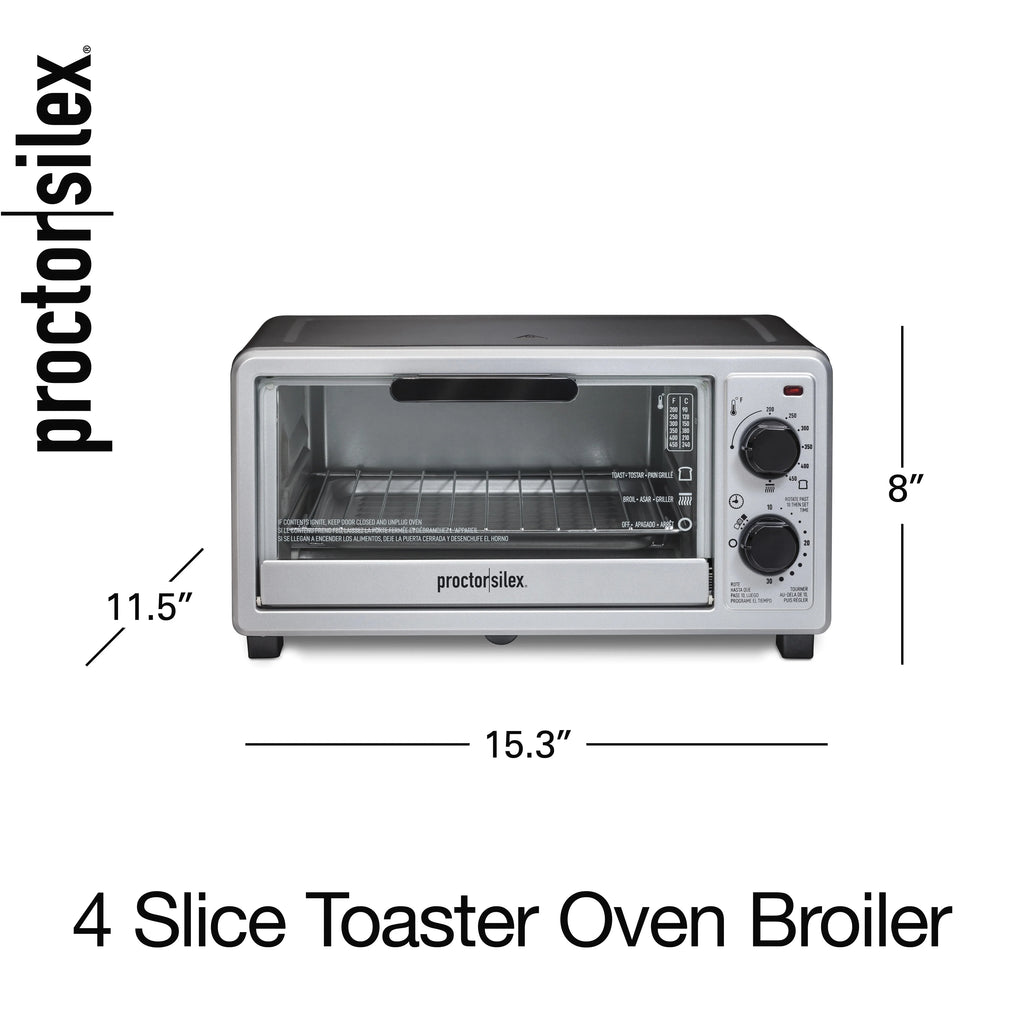 Proctor Silex 4 Slice Countertop Toaster Oven Broiler, Black and Silver