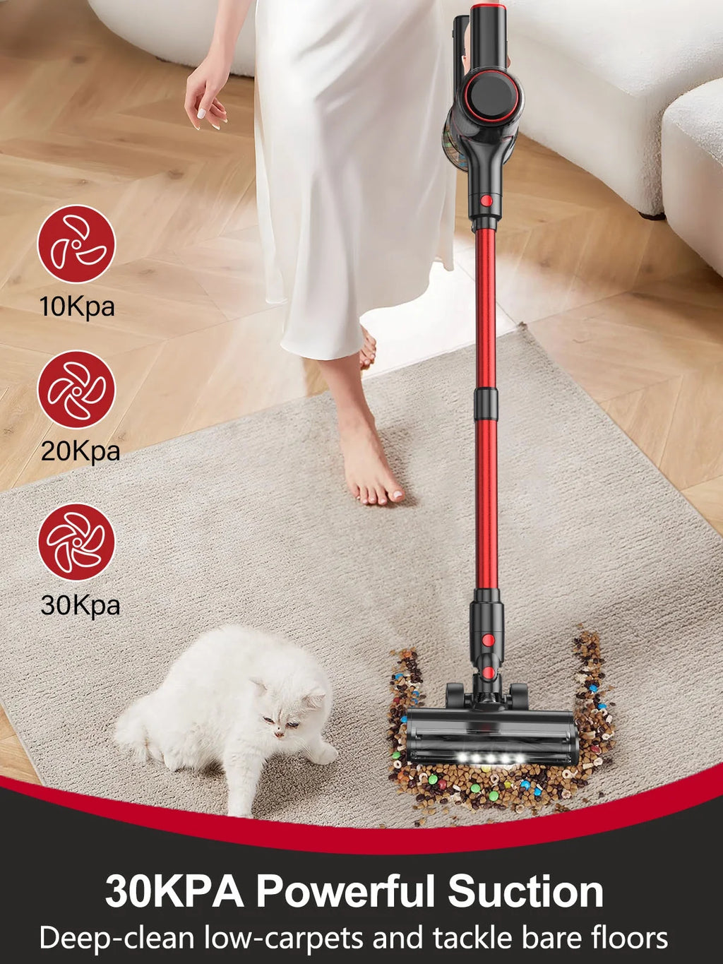 Cocbny Cordless Vacuum Cleaner, 28Kpa 8 in 1 Lightweight Stick Vacuum for Carpet Floor Pet Hair A27, Blue