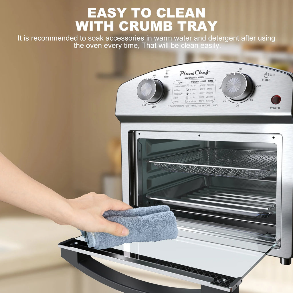 PlumChef 13 Quart 4 Slices Air Fryer Convection Toaster Oven, 1500W, 7 in 1 Multifunction with Roast, Bake, Grill, Broil, Toast, Dehydrate, Defrost, Stainless Steel